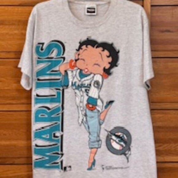 Vintage 1994 Tultex Betty Boop T-Shirt Gray Betty Boop Marlins Graphics Unisex L - Picture 1 of 16